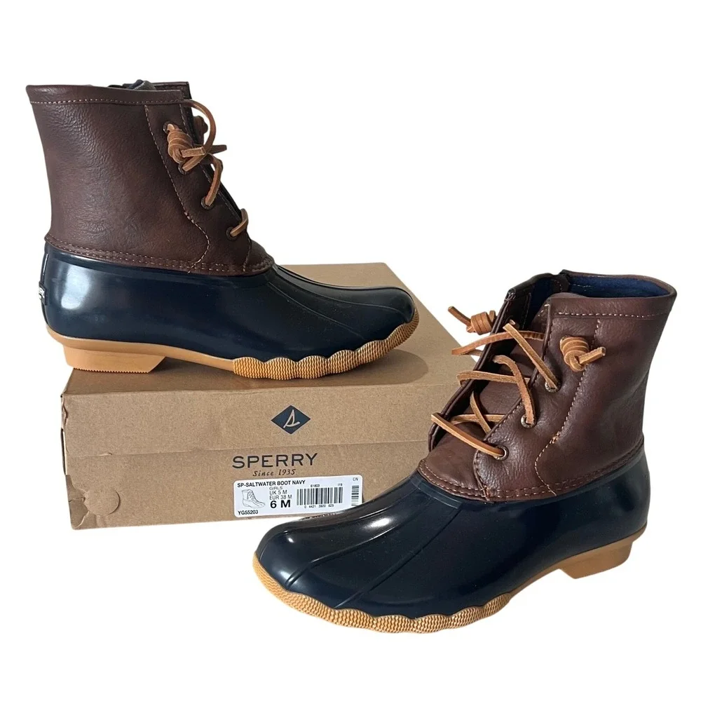 Sperry Saltwater Kids Girls Navy Rubber Rain‎ Boots Size 6M
